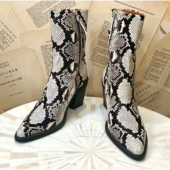Free People We The Free Ryder Ankle Boot Black White Embossed Snakeskin - Picture 8 of 11